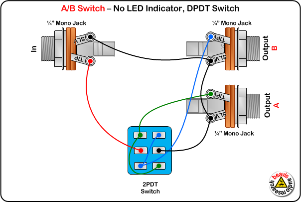 A/B Switch Wiring Diagram, No LED, DPDT Switch