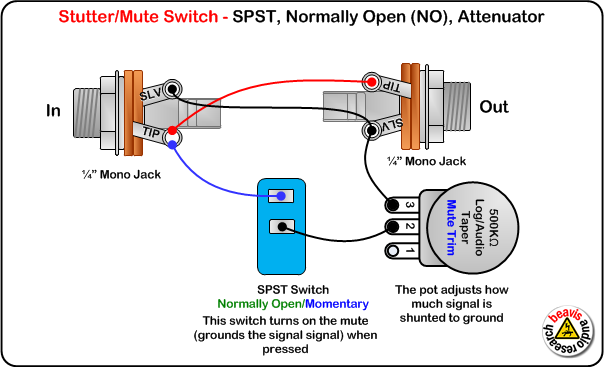 Mute Switch, SPST, Normally Open with Attenuator Wiring Diagram